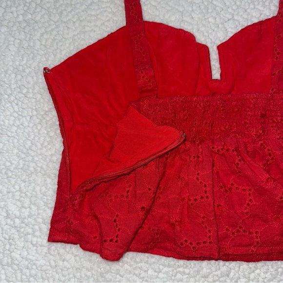 LULUS red eyelet lace cami tank crop top side zipper ruched stretch back XL - Picture 6 of 10